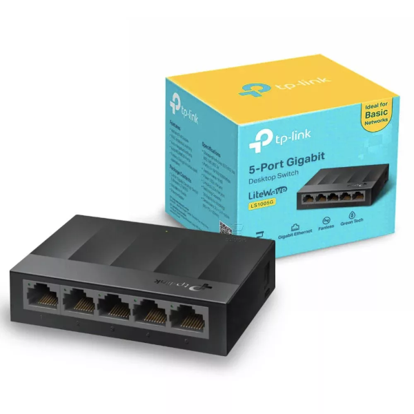 SWITCH TP-LINK LS1005G 5 PUERTOS GIGABIT, CUBIERTA PLASTICA, DISEÑO ESCRITORIO, PLUG PLAY