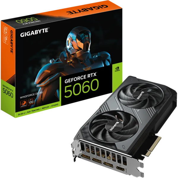 TARJETA DE VIDEO GIGABYTE GEFORCE RTX 5060 WINDFORCE 8G GDDR7 PCI-E, 2 FAN
