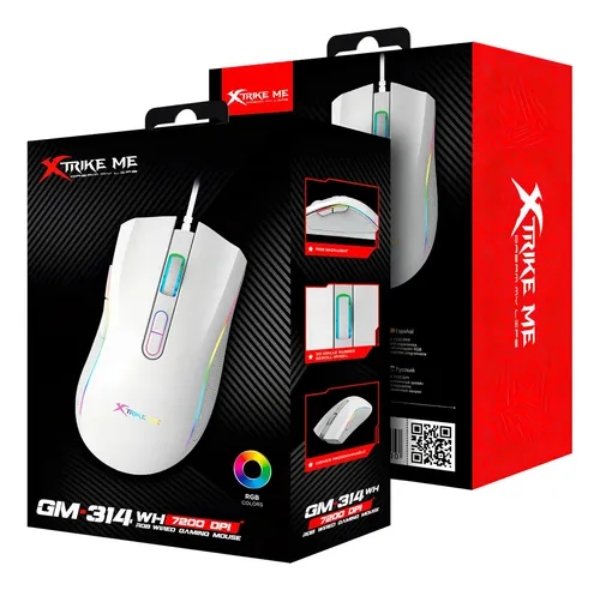 MOUSE XTRIKE ME GM-314 WH BLANCO ILUMINACIÓN RGB 7 BOTONES DPI 800-1600-2400-3200-4800-7200 CABLE USB 1.5 M