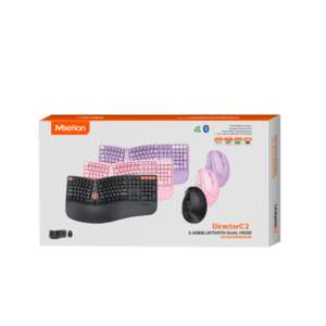 TECLADO Y MOUSE ERGONOMICO INALAMBRICO MEETION DIRECTOR C2, COLOR NEGRO, ROSADO, MORADO