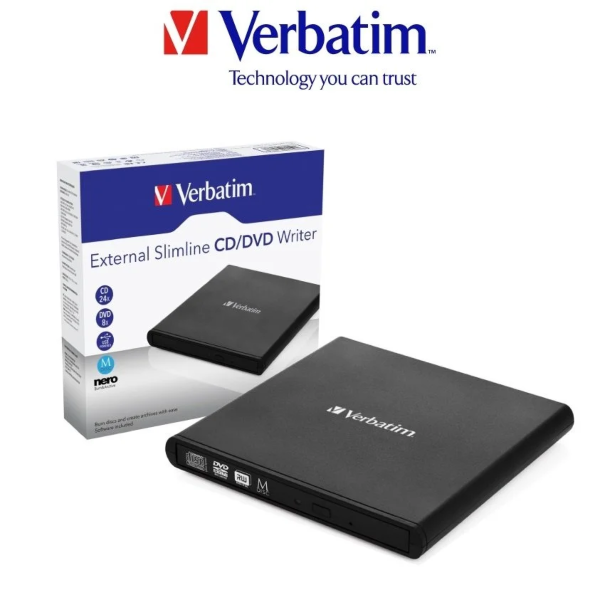 DVD WRITER EXTERNO SLIMLINE VERBATIM CD/DVD / USB / ADAPTADOR USB C / WIN / SOFT. NERO BURN / M-DIS