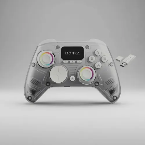 GAME PAD CONTROL DE JUEGO MONKA GT-86 / MODE 2.4G, BT 5.3, USB-C / VIBRACION DUAL / STICKS RGB / 5V 1000mAh PS4 / SWITCH / ANDROID / iOS
